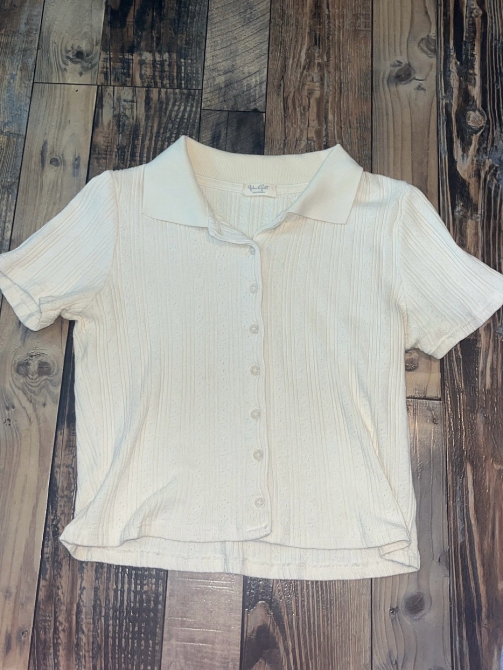 Brandy Melville Cream Button-Front Knit Polo